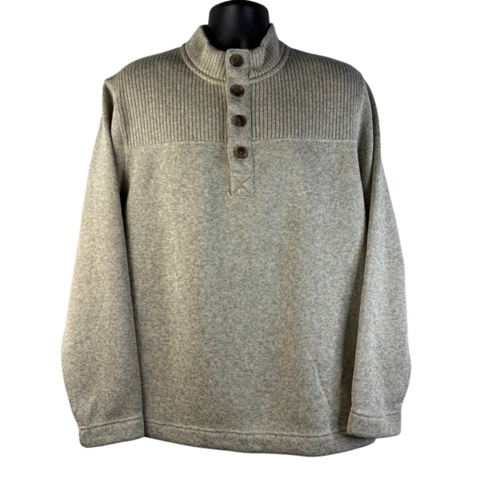 Aspen Men's XL Heather Tan Tweed Mock Neck Button Fleece Lined Pullover Sweater